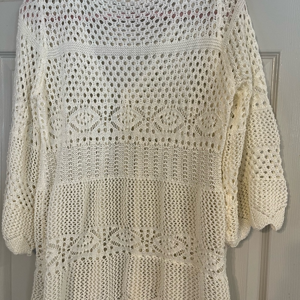 Cream Open-Knit Crochet Women's Cardigan Small - Picture 3 of 8